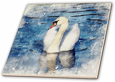 Триизмерно изображение, акварел красив бял лебед - плочки (ct_349448_1)