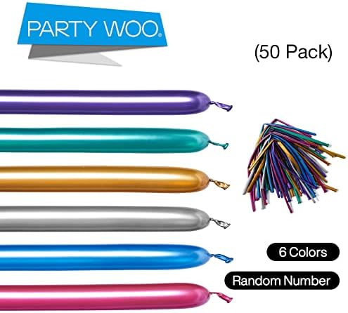 Метални Скручивающиеся балони PartyWoo, 50 бр., Дълги балони, 260Q, Моделирующие балони 6 Метални цветове, Магически Балони