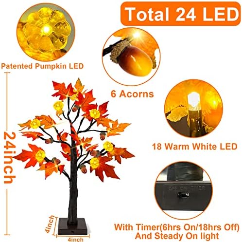 [Timer] 24-Инчов led Декор от клен в Деня на Благодарността, 24 Лампа, таблица Лампа с батерии, Тиква Дърво-Мида за есенни декорации за