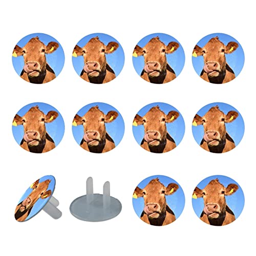 Капачки за контакти Funny Animal Cow Blue Sky 12 Бр. - Защитни капачки за контакти, за деца – Здрави и устойчиви – Лесно да защитават вашите