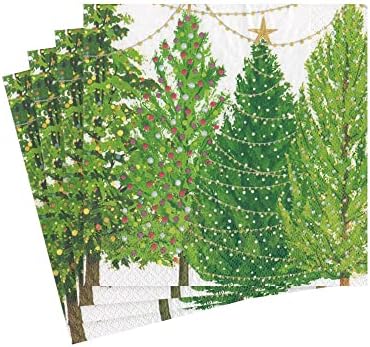 Хартиени Салфетки за коктейли Коледни елхи Каспари с гирлянди - 20 броя За опаковане