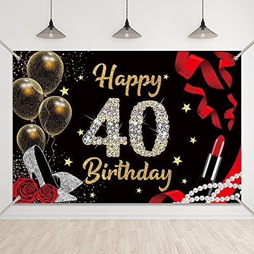 Bellimas Червило Червен Фон С 40-ти Рожден Ден на Черно и Златно Балон на Фона на Партито в чест на 40-Годишнината от Жените Четиридесет