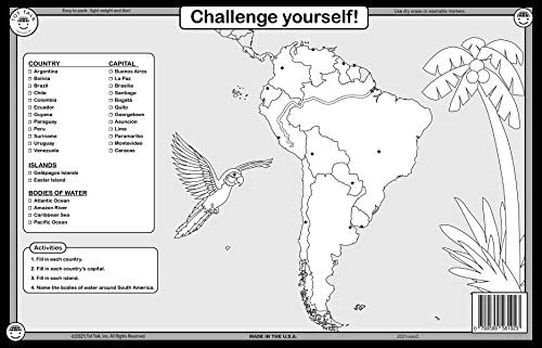 Детенце Talk Карта на Южна Америка Детска Салфетка Обучение Салфетка Множество Моющаяся Двустранен Обучение Произведено в САЩ