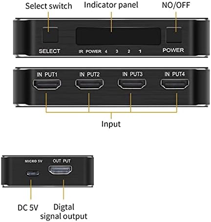 Преминете ZYZMH HDMI 2.0 HDR 4K 60Hz HDMI Switcher 4 in 1 Out с дистанционно управление, ключ HDMI Splitter (Цвят: както е показано, размер: един размер)