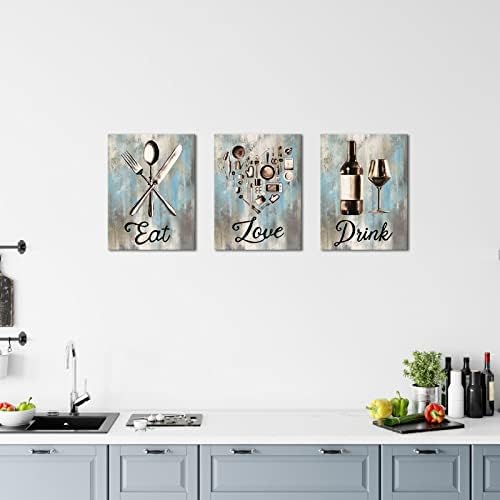 LyeArtork / Комплект от 3 теми, картини за дома за готвене, Стенно Изкуство, Реколта Посуда, Щампи върху платно, Картини