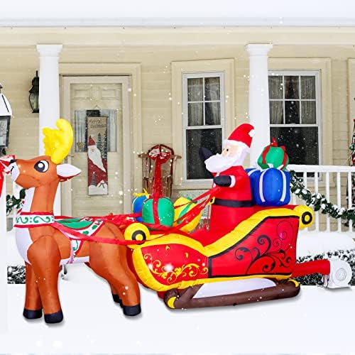 Надуваеми Коледни играчки GOOSH с Дължина 6,8 метра на Открито Дядо Коледа за каране на шейна и оленях, Украса на двора с вградени