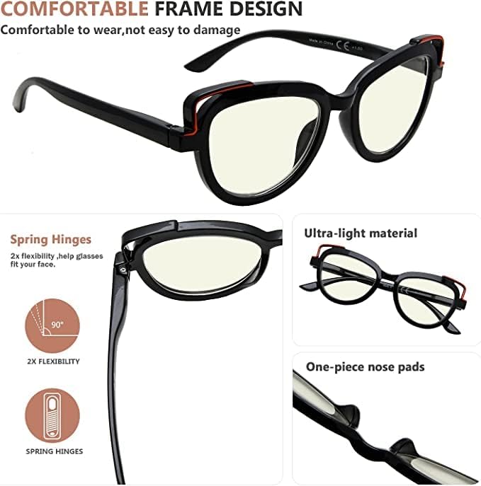Дамски Очила за четене Eyekepper, 5 комплекти, Дизайнерски очила Котешко око