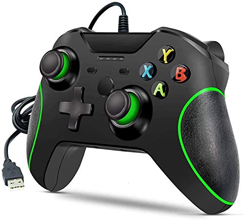 Жичен контролер за Xbox One, Двойна Вибрация, USB Xbox One Кабелна гейм контролер за PC, Xbox One Windows 7/8/10 (черен)