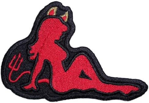 Кожена Отлична Сексуална Байкерская Нашивка Red Devil Girl Lady Конник С Бродерия -Червен-Малко