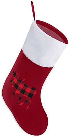 Коледни Чорапи от Лосове в Клетката Бъфало, Коледна Елха, Висящи Чорапи за Камината, с Къси Плюшени Белезници, Украса за Дома Празнични