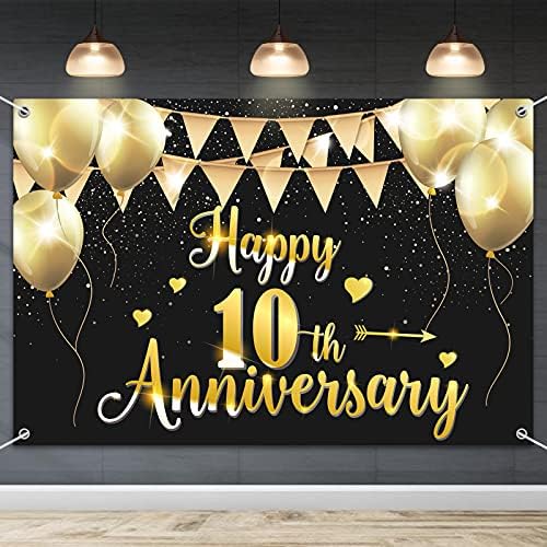 Фон за банер HAMIGAR 6x4ft Happy 10th Anniversary - 10 Декорации на Годишнина от Сватбата, за да проверите за Партита - Черното