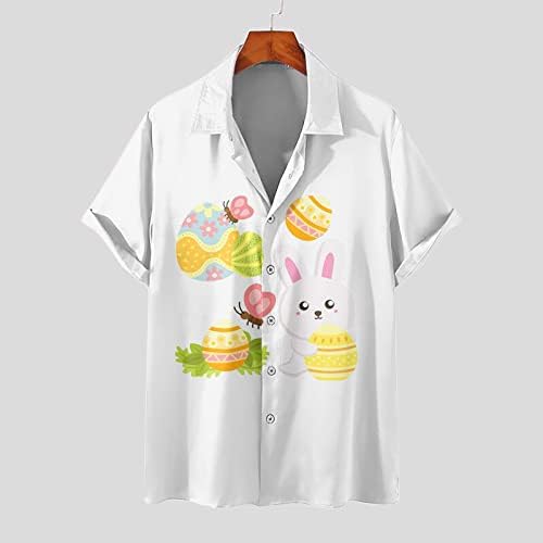 usnsm Хавайски Ризи на Великден за Мъже, Цветни Ризи с Къс Ръкав и Копчета, Ризи за Боулинг с Принтом Яйца и Щастлива Заек