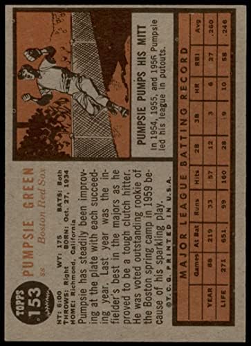 1962 Topps 153 NRM Пампси Грийн Бостън Ред Сокс (Бейзболна картичка) (Нормален цвят) VG Red Sox