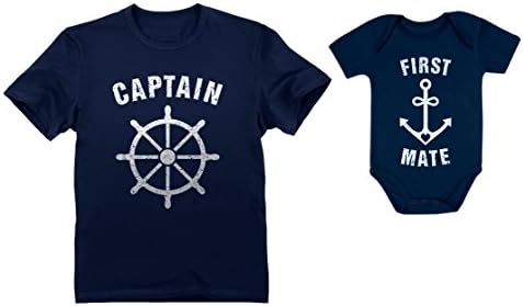 Капитанът и Първият помощник, Еднакви комплекти за татко и дете, Тениски на Ден на баща си, Татко и аз Captain Navy X-Large /Капитан