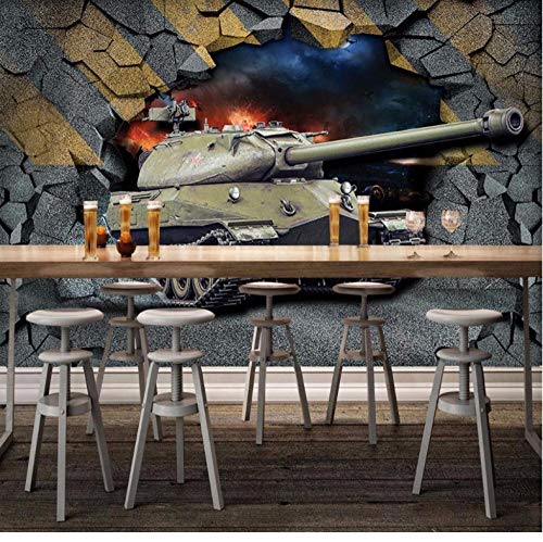 Fifikoj Стенни Художествена Рисувани Тапети с Принтом Носталгично Ретро Танк Счупена Стена Ресторант 3D Фон Стенни Боядисване