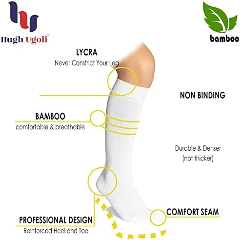 Бамбукови чорапи Hugh Ugoli до коляното за момичета, Момчета и деца, Обикновена Дълги Чорапи за училищна униформа от 3 до 14 години,