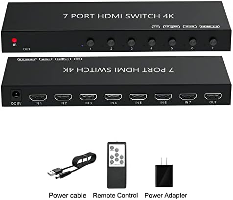 7-портов HDMI комутатор 4k @ 60hz, HDMI комутатор 7 в 1 с изход HDCP 2.0 Хъб HDMI2.0 Поддържа 3D, Съвместими с Nintendo Превключвател/ключ