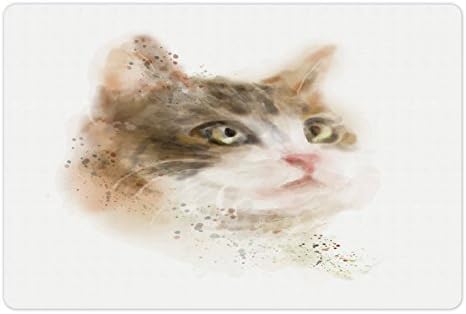 Foldout Подложка за котки и за храна и вода, Реколта е Неясна Картина с Изображение на Коте, Домашно Пушистое Животно, Изображение на