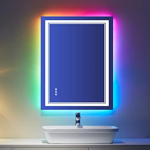 ISTRIPMF 28x36 инча Led огледало за баня, огледало с осветление, която се променя цвета RGB, Небьющееся Огледало за тоалетка