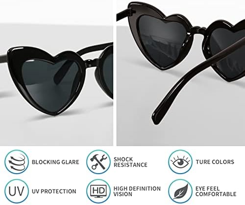 6 Опаковки пури в ограничени бройки Слънчеви очила под формата на Котешки Очи с форма на Сърце, за Жени и Момичета, Обемни