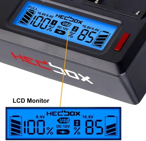 HEDBOX RP-DC50/DD54 - Двоен LCD зарядно устройство за Panasonic CGA-D54, VW-VBD29, VBD78 и батерията Hedbox RP-PD56L, RP-VBD78 (VW-VBD78)