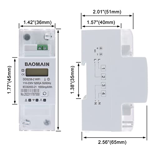 Baomain Монофазен интелигентен брояч на енергия DDS238-2 WiFi 110-230 v ac 5 (65) Усилвател 50/60 Hz, 1600имп/кВтч