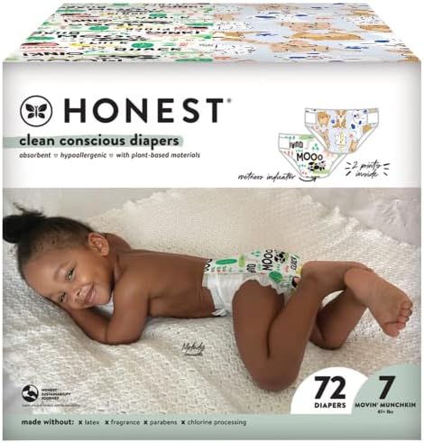 Памперси The Honest Company Clean Conscious | Екологично чисти е на растителна основа | Barnyard Babies + It ' s A Pawty | Кутия Super