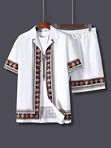 FDSUFDY Облекло от две части за мъже, Мъжка Риза с флорална принтом и къси Панталони с завязками на талията, Без Тениски (Размер: Голям)