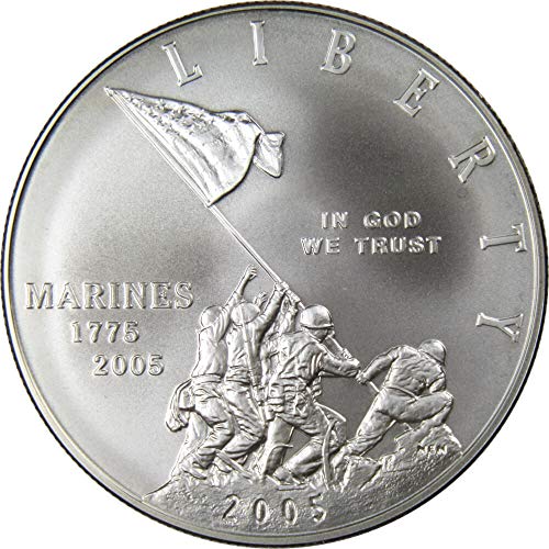 Възпоменателна монета на морската пехота на 2005 P 90% Сребърен долар BU, Без да се прибягва в размер на 1 долар на САЩ