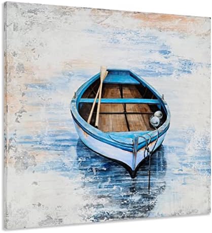 Yihui Arts Ocean Платно Стенно Изкуство - Абстрактни Светло Сини и Тюркоазени Морски Картини - Модерните Крайбрежни Картини с Текстура