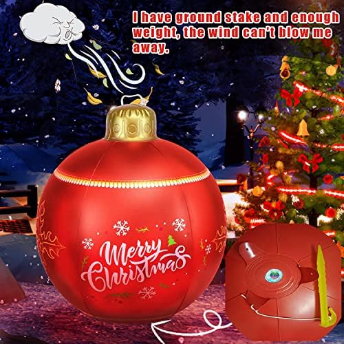 Надуваем Коледна Топка от PVC с led подсветка, 24-Инчови Външни Коледни Украси, Надуваем Балон от PVC, с Помпа за дома (Син)