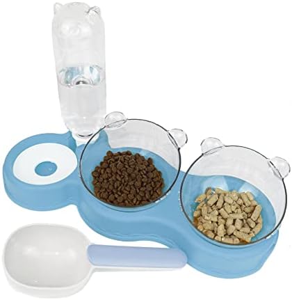 Xyanmy Двойна купа за котки и кучета, Набор от мисок за храни за домашни любимци с наклон 15 °, Смесена и Купа за вода, Автоматична пияч,