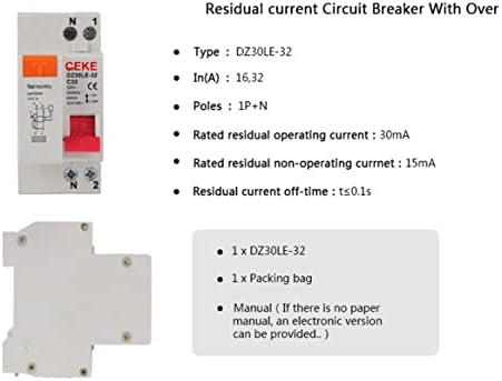 Автоматичен прекъсвач остатъчен ток XUEFU 1P + N 230V MCB със защита от претоварване работен ток и късо съединение RCBO (Цвят: