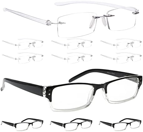 LUR 7 опаковки очила за четене без рамки + 4 опаковки стилни очила за четене (общо 11 двойки ридеров + 2,25)