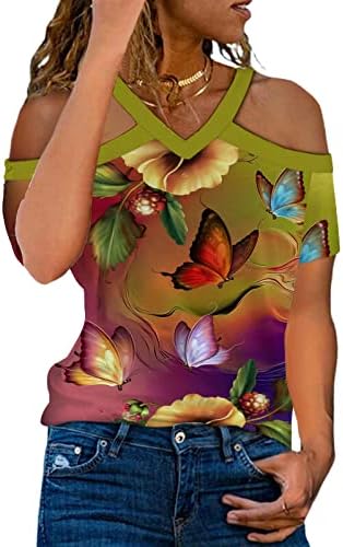 Лятна Есенна Тениска за Момичета с Къс ръкав и отворени Рамене, Памучен Риза на бретелях с графичен дизайн, 8 години
