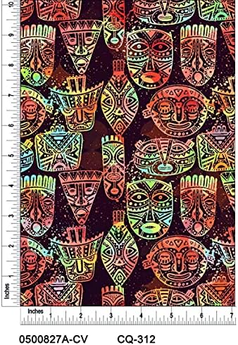 Дизайн на ръчно рисувани маски, отпечатана върху Памучна ватирана тъкан by The Yard (лилаво, оранжево, тюркоаз)