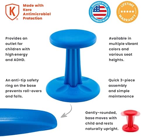 Kore Kids Wobble Chair - Гъвкав стол за сядане в клас, както и началното училище, със синдром на ADHD - Произведено в САЩ