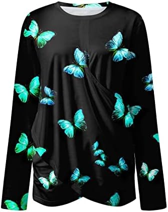 NOKMOPO с дълъг ръкав Блузи за жени, дамска мода, ежедневни однотонная суитчър с кръгло деколте и препратка плисета, свободна