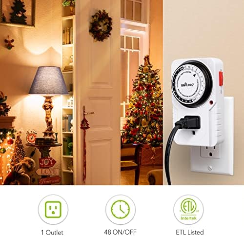 BN-LINK 24-Часова Plug Механичен Таймер За Аквариум със заземяване, Осветление за отглеждане, Хидропоника, Домашни любимци, Дом, Кухня, Офис,