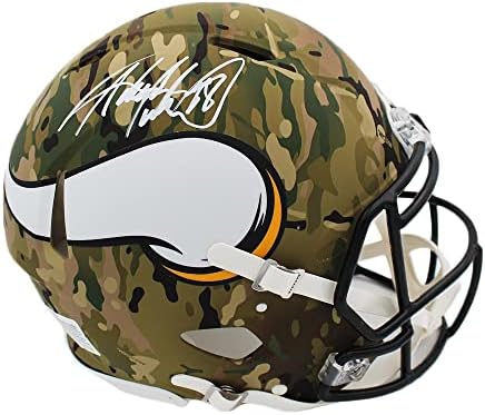 Адриан Питърсън Подписа Автентичен Камуфляжный каска NFL Минесота Викингз Спин - Каски NFL с автограф
