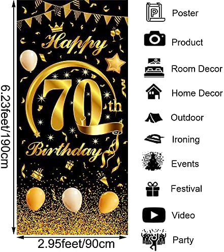 Mocossmy С 70-годишнината на Вратата Банер, Голям Черен и Златен честит Рожден Ден рамка, която да Корица на Верандата Фон За Снимки