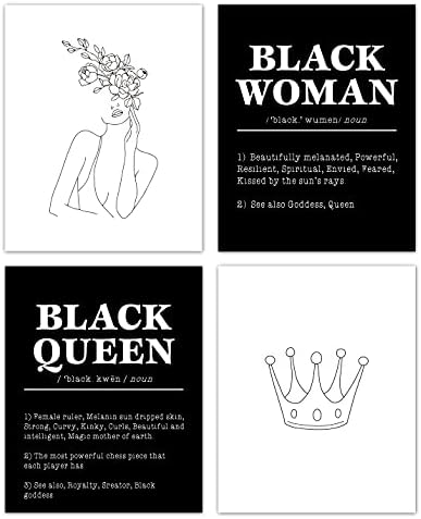 HUYAW Модерна Минималистичная Абстрактна Линия Черната Кралица Жена Момиче Афроамериканская Короната на Стената Артистични Щампи Комплект