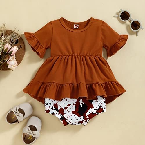 Xbgqasu / Комплект дрехи за Новородени момичета, Пола-смокинг с леопардовым принтом, Къси ръкави (Кафяв, 6-9 месеца)