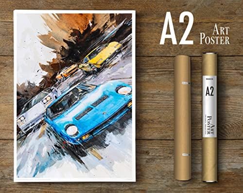 MINSEOK Акварели Автомобилни Плакати Декор на Стая Премиум-клас А2 Книга За Изкуството на Стар Автомобил Разпечатки на Снимки