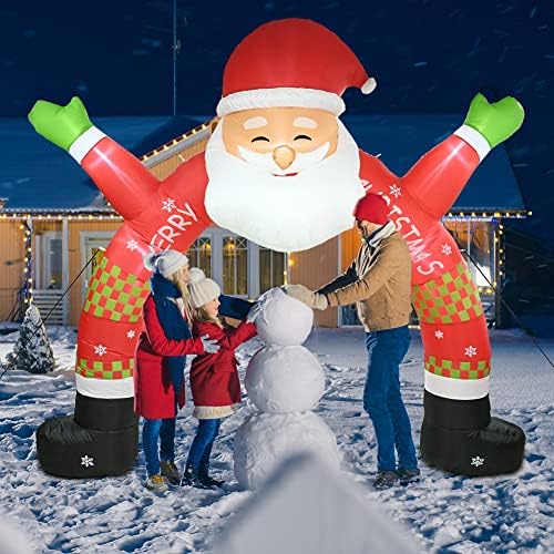Надуваеми Коледни украси на открито, 10-Подножието на Осветените Надуваема Коледна Арка Дядо Коледа с Вградена led Подсветка, Празничен