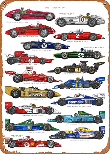 WASUBEA Метална Лидице Знак Емблематичните Автомобили от Формула 1 Плакат на Състезателен Автомобил, Печат Плакат на Моторните