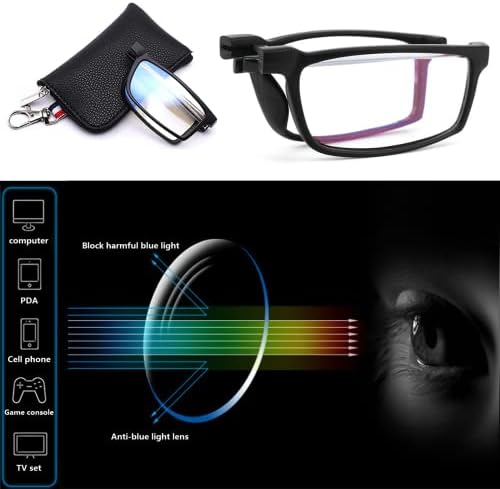 Viseng анти-сини леки сгъваеми очила за мъже и жени с телескопично, преносим модерен ультралегкий кожен калъф + 2,0