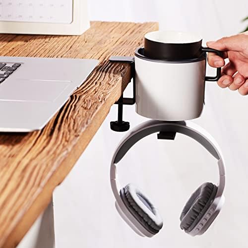Здрав държач за слушалки Bitze 2-в-1 под масата с подстаканником за работния плот на масата в офиса, у дома.Държач за Кафе Чаши, поставки за