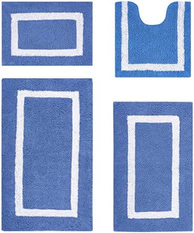 Комплект постелки за баня за по-Добро Trends Hotel Collection памук от 4 теми (17 x 24|20x 20 |21 x 34 | 24x 40), синьо и бяло