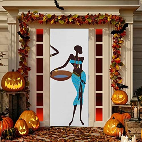 ENEVOTX Покриване на входната врата Красива Африканска Жена рамка, която Панел Декор Здрави Тъканни Вратите Украса за Спални Многоразмерный